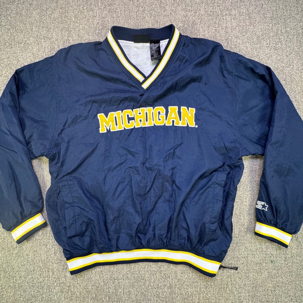 Vintage‎ 90s Starter Michigan Wolverines Pullover Windbreaker V Neck Mens L